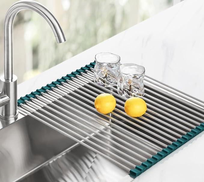 Tomorotec Roll Up Dish Drying Rack Over Sink, 304 Steel, DarkGreen | Anti-Slip - Image 8