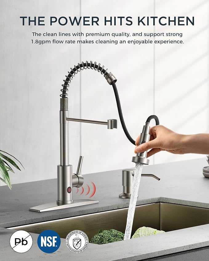 FORIOUS Touchless Kitchen Faucet, Hands-Free, Single Handle, Brushed Nickel | - Image 6