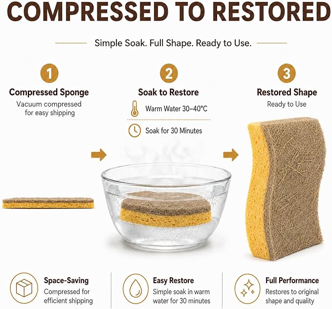 Natural Kitchen Sponges for Dish, Non-scratch cleaning, Rich lasting foam - Image 5