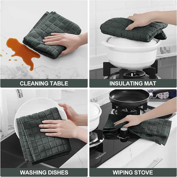 Homaxy Large Premium Cotton Kitchen Towels 16"x 28", 12 Pack, Dark Green - Image 4