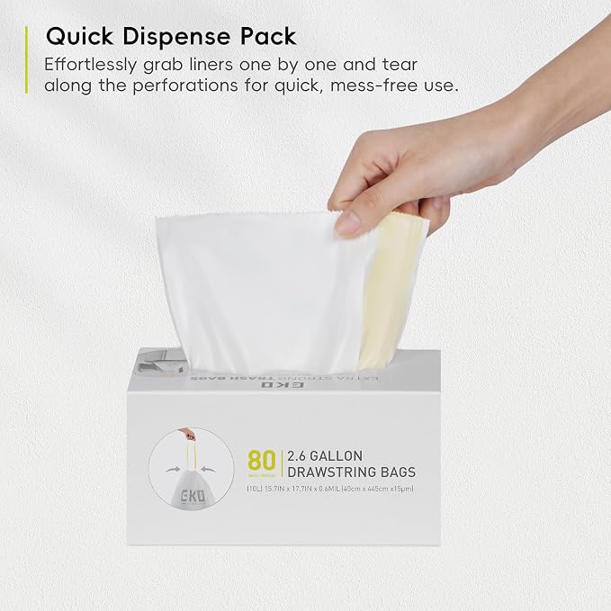 EKO 2.6 Gallon / 7-10 Liter, Extra-Strong Unscented Garbage Bags, Easy-Dispense - Image 8