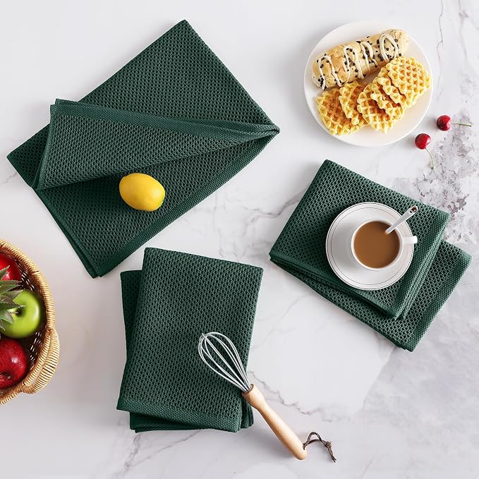 Homaxy 100% Cotton Oversized Waffle Weave Kitchen Towels 4-Pack | Blackish Green - Image 7