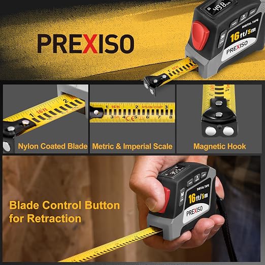 PREXISO 2-in-1 Digital Tape Measure, 16Ft Digital Measuring Tape Auto Lock - Image 3