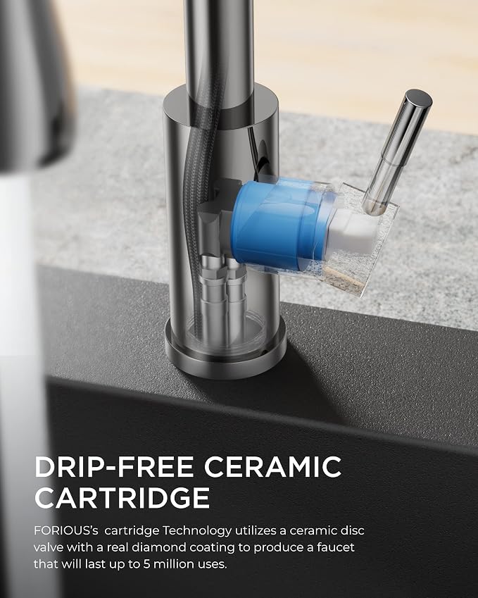 FORIOUS Kitchen Faucet with Soap Dispenser, High Arc Single Handle, Chrome | - Image 6