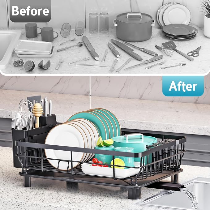 Dish Drying Rack for Kitchen Counter, 12.8" W x 16.9" L, Self-Draining - Image 7