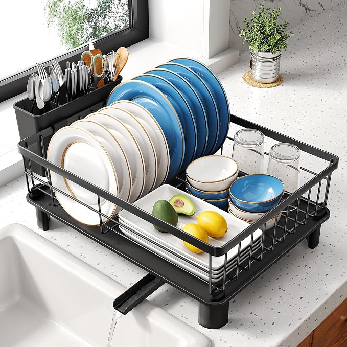 SNTD Dish Drying Rack for Small Kitchen Counter, Rotating Spout & Angled by SNTD