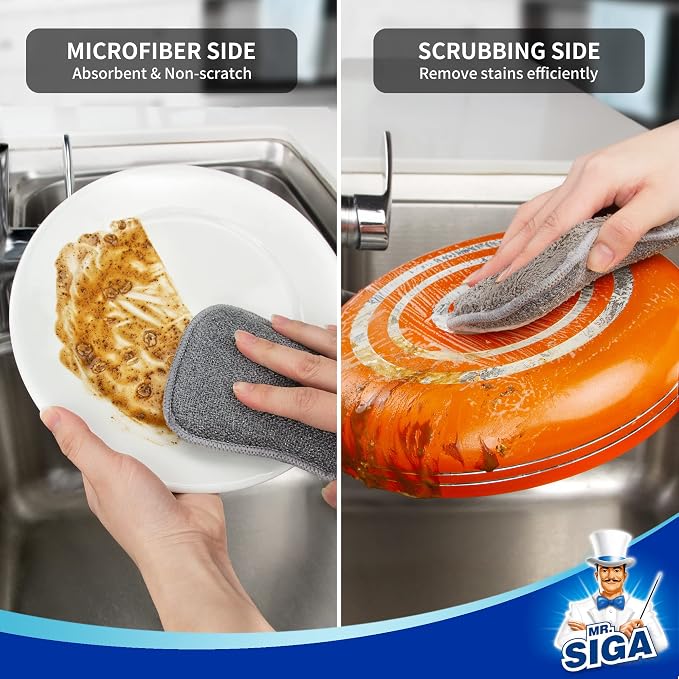 MR.SIGA Dual-Sided Scrub Sponges, Reusable Dishwashing Sponges, 6 Pack | Sponges - Image 4