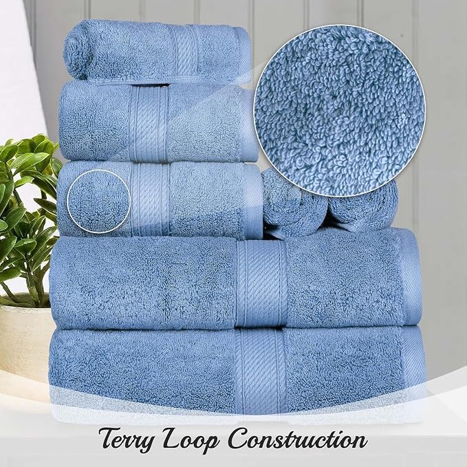 SUPERIOR Egyptian Cotton Plush & Absorbent, Face Towel Set of 6, Denim Blue | - Image 6