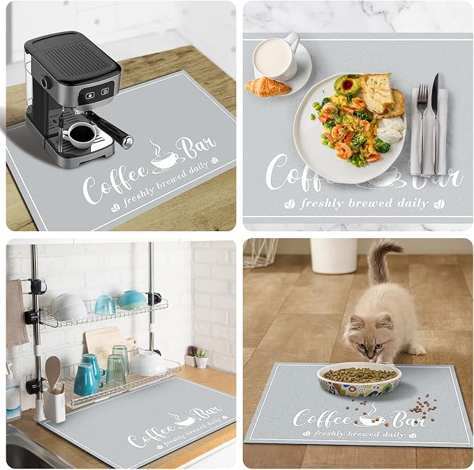 CooRug Fashion Coffee Mat, Dish Drying Mat 12" x 20" Light Grey | Hide Stain - Image 5