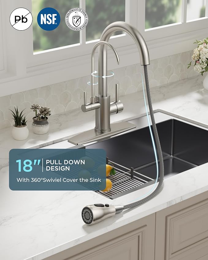 FORIOUS Kitchen Faucet with Purified Water, 2 Handle, Brushed Nickel | - Image 3