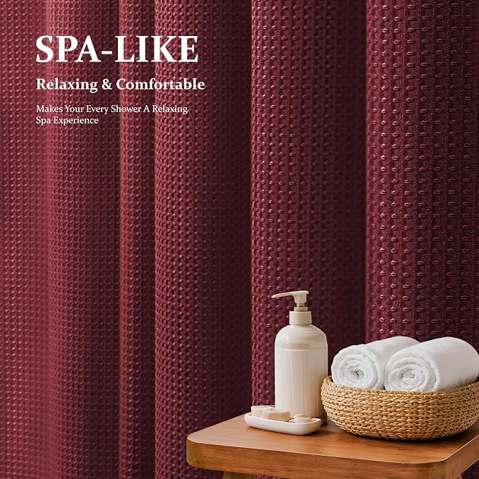 Dynamene Stall Waffle Shower Curtain 256 GSM Heavy Fabric 60x72 Burgundy - Image 3