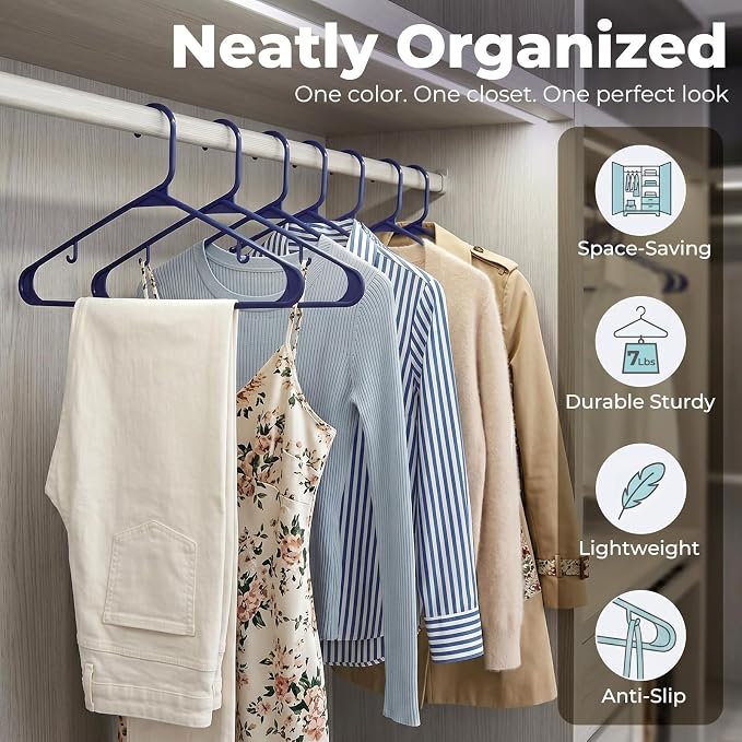 HOUSE DAY Blue Plastic Hangers 120 Pack, Slim Space-Saving Clothes Hangers | - Image 4