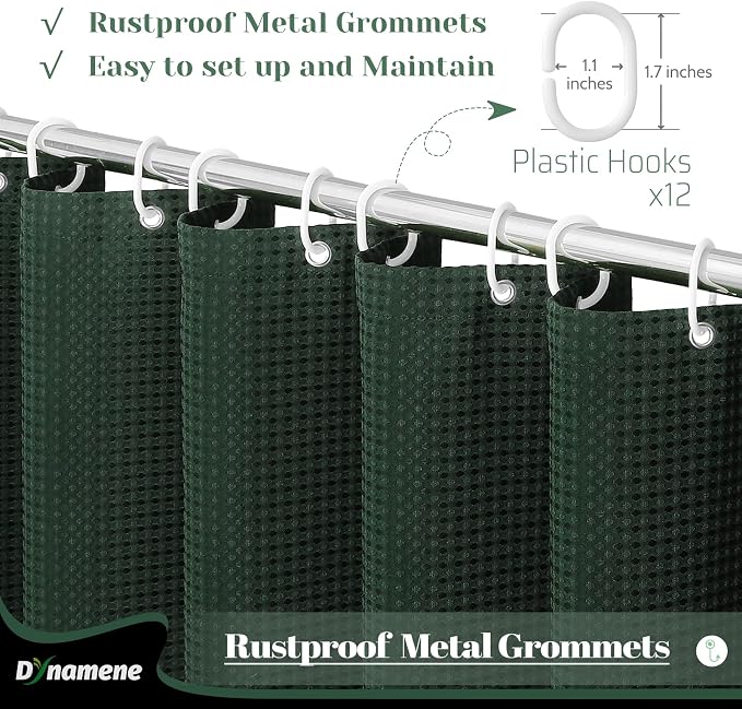 Dynamene Extra Long Waffle Shower Curtain 256 GSM Fabric 72x96 Dark Green - Image 4