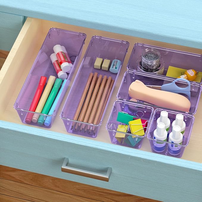 9 Pack Clear Drawer Organizer Set, Drawer Storage Trays, Storage Bins | Acrylic - Image 5