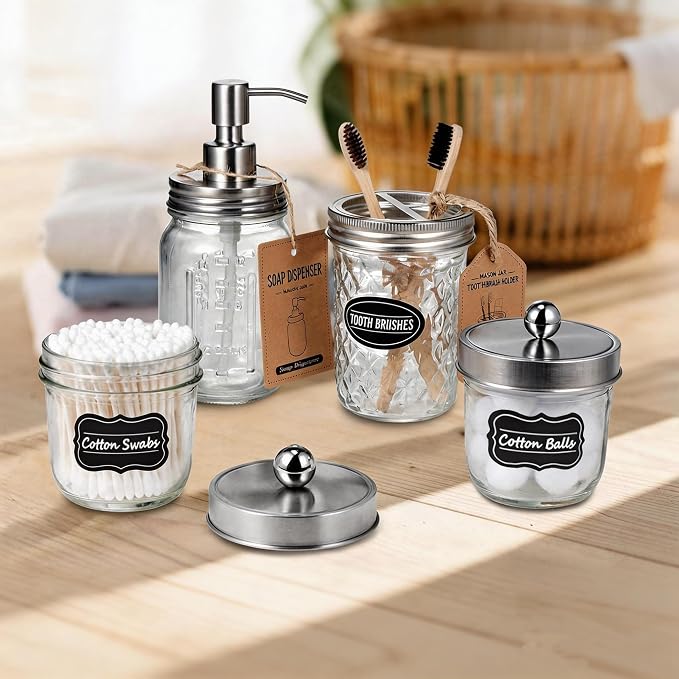 Amolliar Mason Jar Liquid Soap Dispenser, Lotion Soap Brushed Nickel 2 Pack | - Image 7