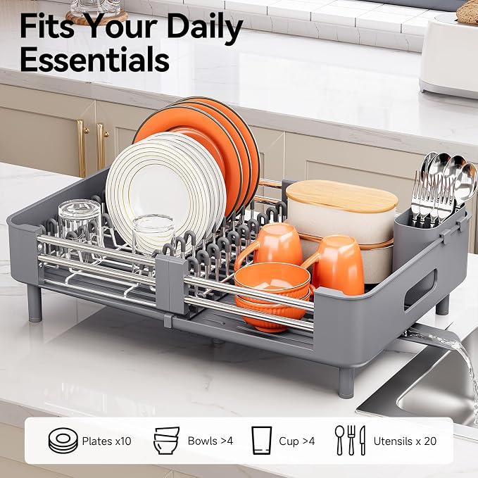 Urackify Extendable Stainless Dish Drying Rack - Image 2