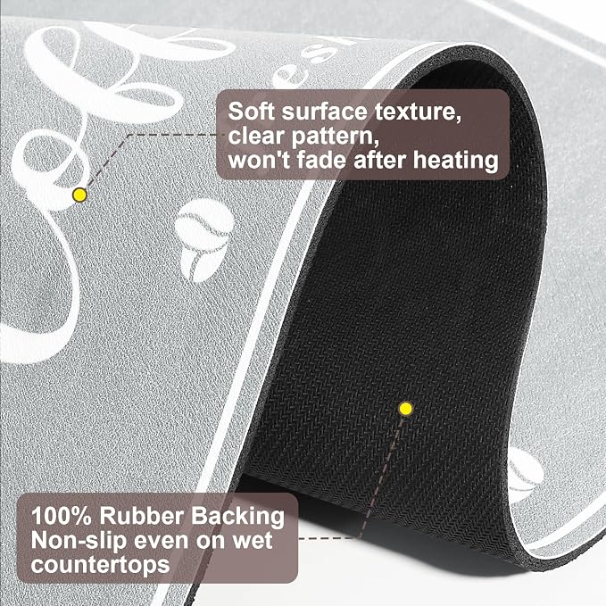 CooRug Fashion Coffee Mat, Dish Drying Mat 16" x 24" Light Grey | Hide Stain - Image 7
