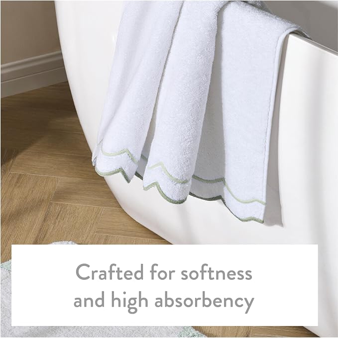 Peri Home 2 Piece Cotton Bath Towel Set, Embroidered, Sage Scallop - Image 2
