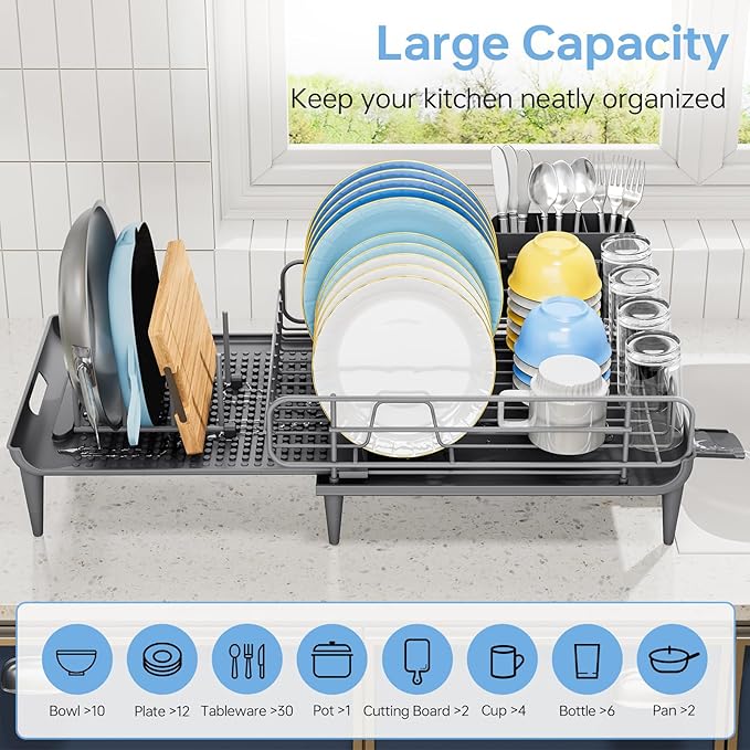 TOOLF Large Dish Rack for Kitchen Counter, 16.7-26.8in, Stainless Steel - Image 6