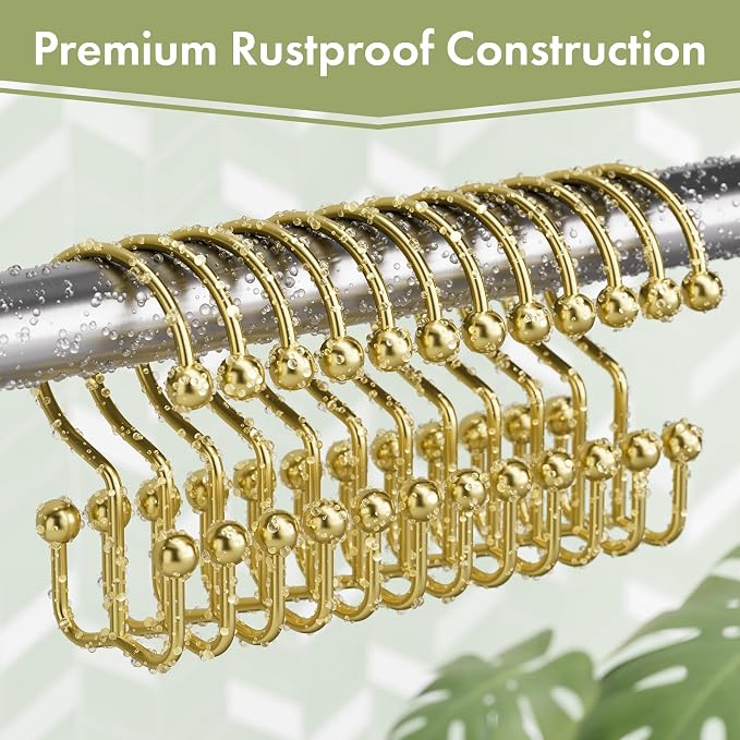 Amazer Gold Shower Curtain Hooks, Rust-Resistant Metal Shower Hooks Shower - Image 3