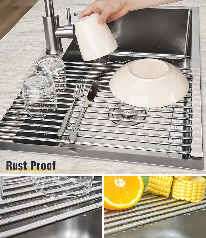 Tomorotec Roll Up Dish Drying Rack Over Sink, 304 Steel, Heat-Resistant Trivet - Image 2