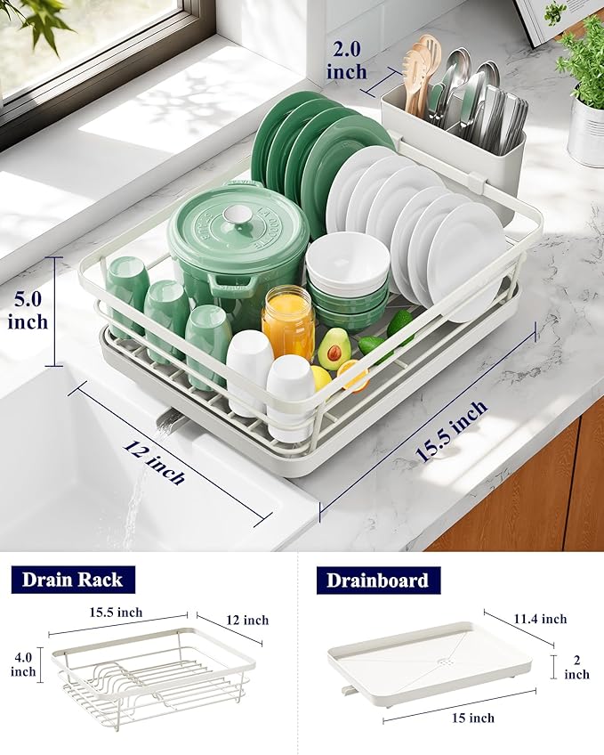 Kitsure Dish Drying Rack for Kitchen Counter, Light Grey | Stainless Steel Sink - Image 2
