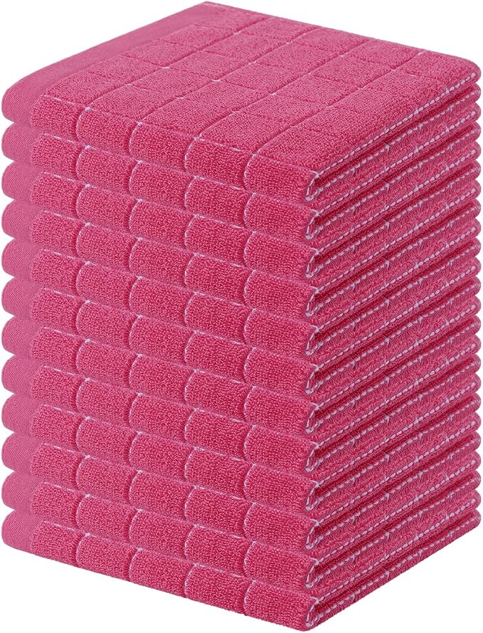 Homaxy 100% Cotton Terry Kitchen Towels, 12 Pack, Rose Red by Homaxy