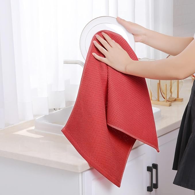Homaxy 100% Cotton Waffle Weave Kitchen Dish Towels 6-Pack, Brick Red | 13 x 28 - Image 4