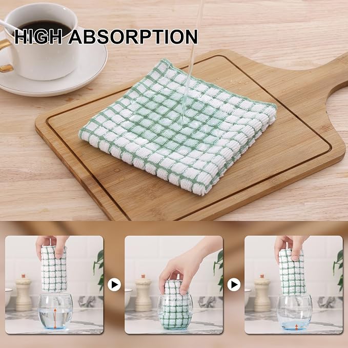 Kitinjoy Cotton 12 Pack Terry Kitchen Dish Cloths, Grass Green - Image 3