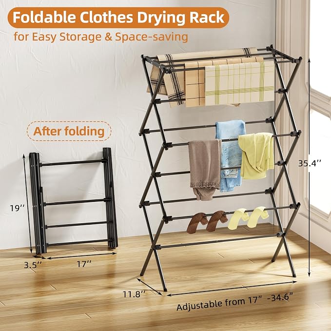 Drying Rack Clothing, 3-Tier Clothes Drying Rack Foldable, Antirust Laundry - Image 2