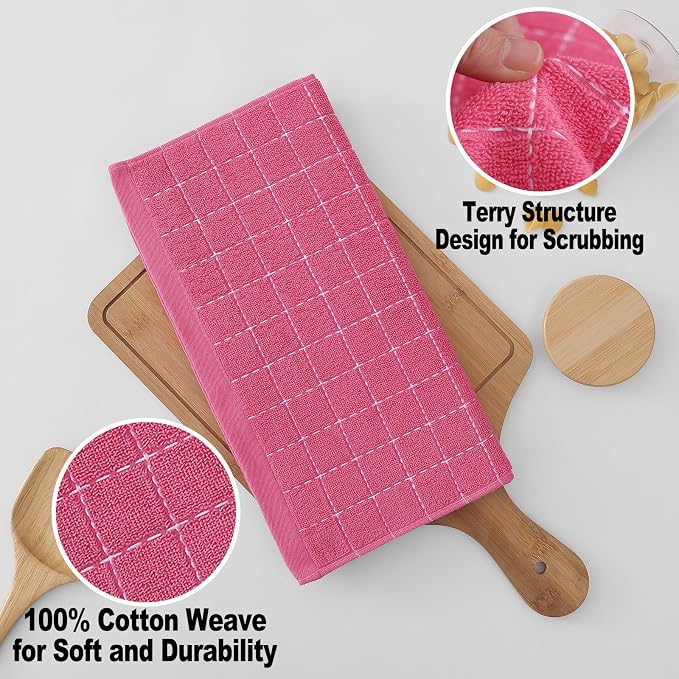 Homaxy 100% Cotton Terry Kitchen Towels, 12 Pack, Rose Red - Image 2