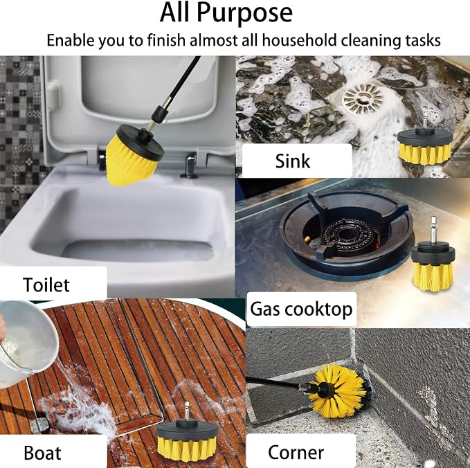 8 Pack Drill Brush Attachment Set, 1/4in Power Scrubber Brush + Extend Long Rod - Image 7