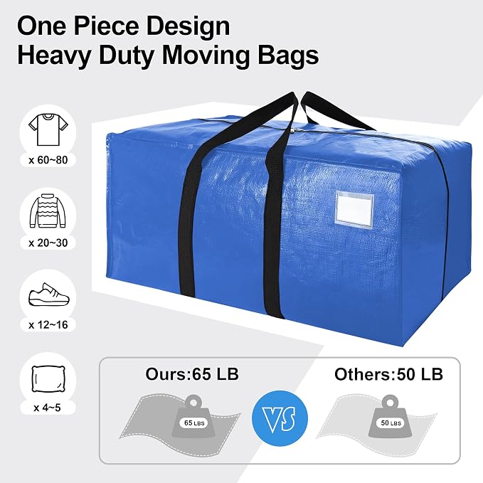 VELVETSURE 12 Pack Heavy Duty Extra Large Moving Bags W/Backpack Straps - Image 5