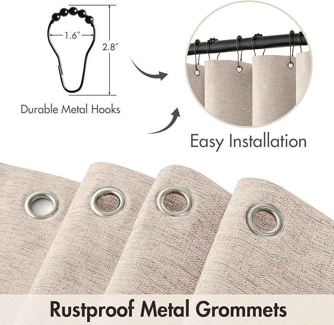 MIULEE Beige Extra Long Scalloped Linen Shower Curtain 72x80 Inches - Image 2