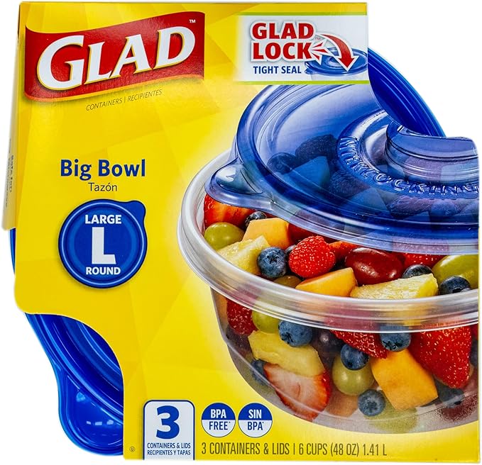 Glad GladWare Big Bowl Food Storage Containers, Large Round, 48 Oz, and meal - Image 3