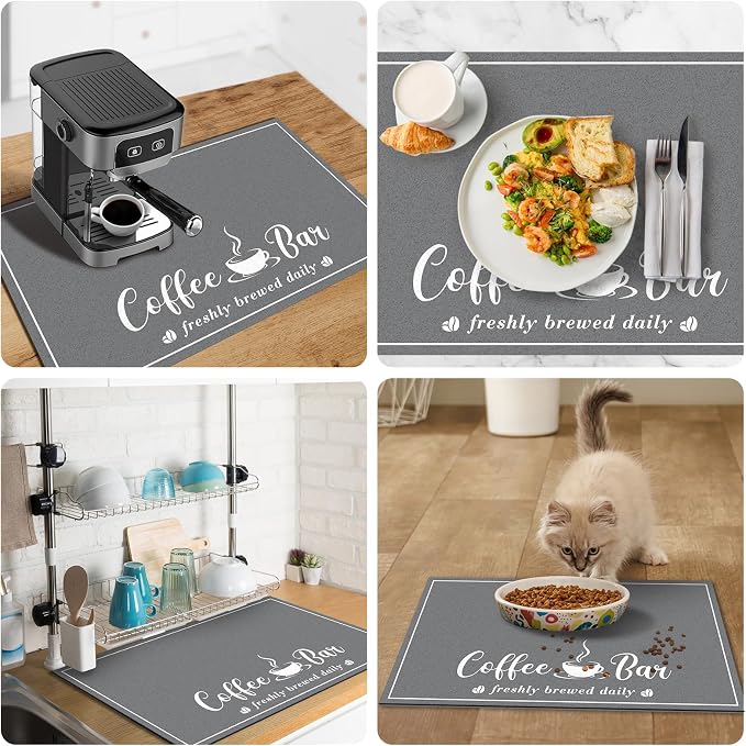 CooRug Fashion Coffee Mat, Dish Drying Mat 12" x 20" Dark Grey | Hide Stain - Image 5
