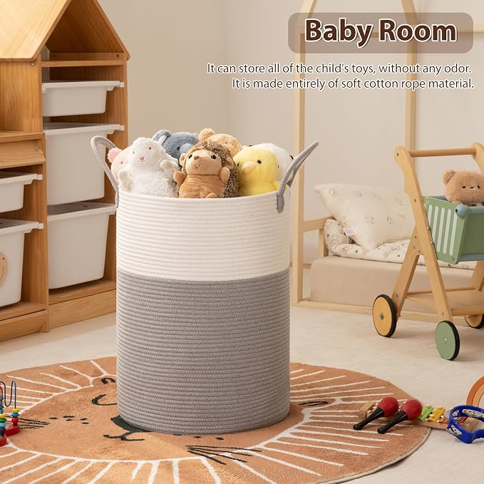 OIAHOMY 80L Nursery Hamper Laundry Basket Laundry Hamper Grey/White - Image 3