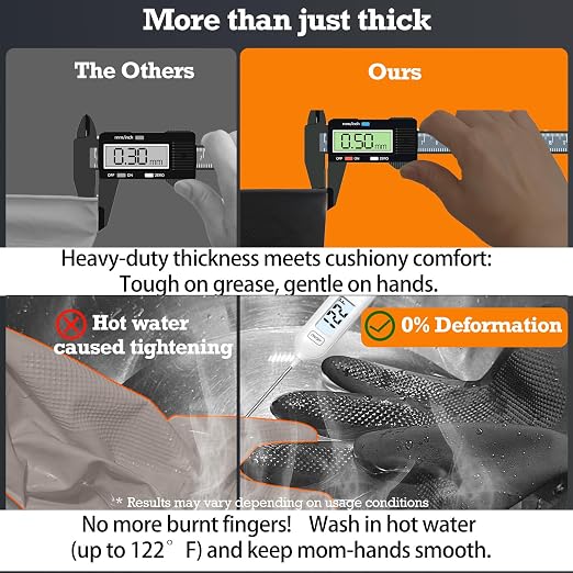 Heavy-Duty Thick Black Rubber Cleaning Gloves, 1 Pair, M | Reusable & - Image 4