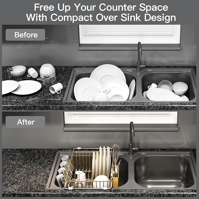 Gold Dish Drying Rack Over Sink - Image 2