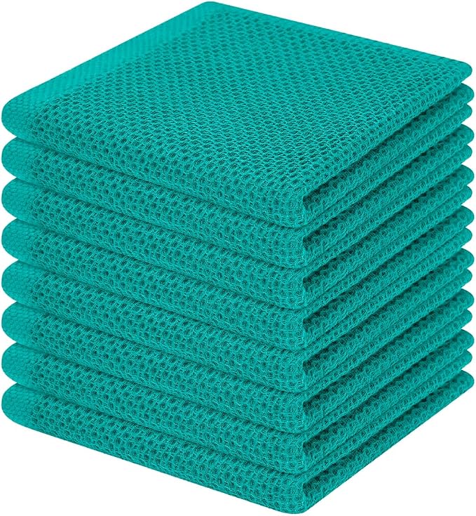 Homaxy 100% Cotton Waffle Weave Kitchen Dish Cloths 8-Pack, Teal | 12 x 12 by Homaxy