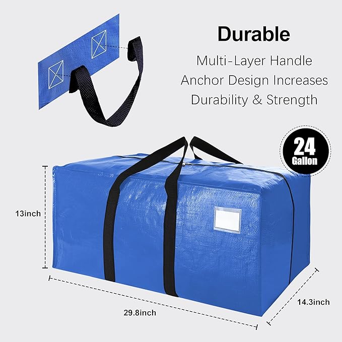 VELVETSURE 12 Pack Heavy Duty Extra Large Moving Bags W/Backpack Straps - Image 2