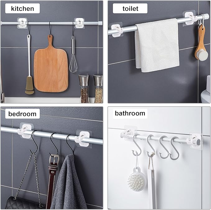 Self Adhesive No Drill Adjustable Curtain Rod Holder Hooks Brackets | Nail Free - Image 4