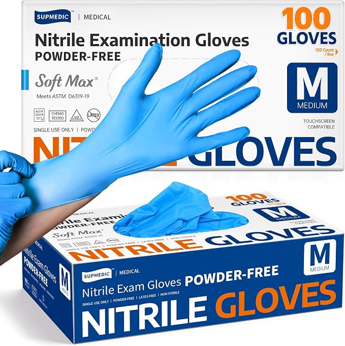 Medical Soft Max Nitrile Exam Gloves Powder-Free Disposable 100 Ct | Soft by Supmedic