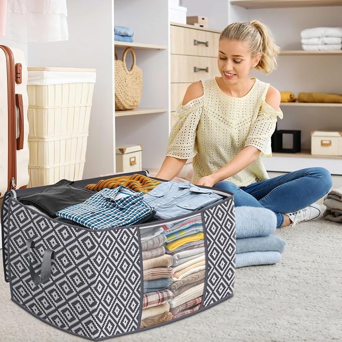 100L 3 Pack Storage Bags, Foldable Clothes Bins - Image 7