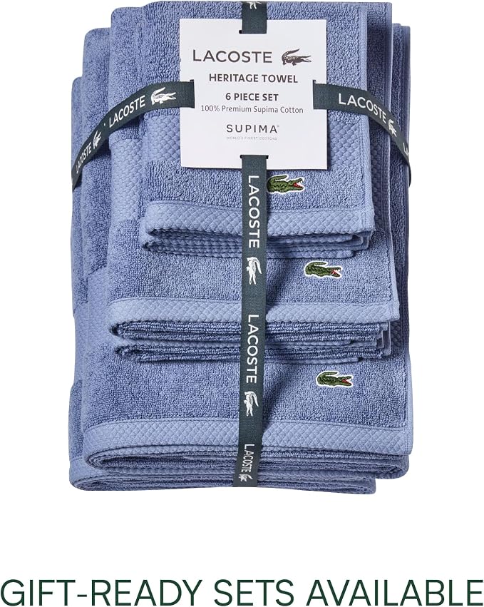 Lacoste Heritage 100% Supima Cotton Bath Sheet 35" x 70", Light Denim | Highly - Image 5