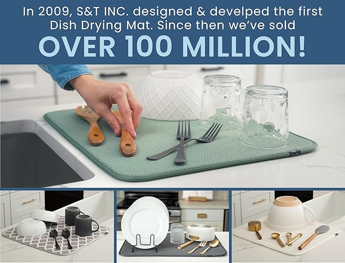 S&T INC. Dish Drying Mat, 2 Pack, Charcoal Grey | Absorbent Microfiber - Image 5