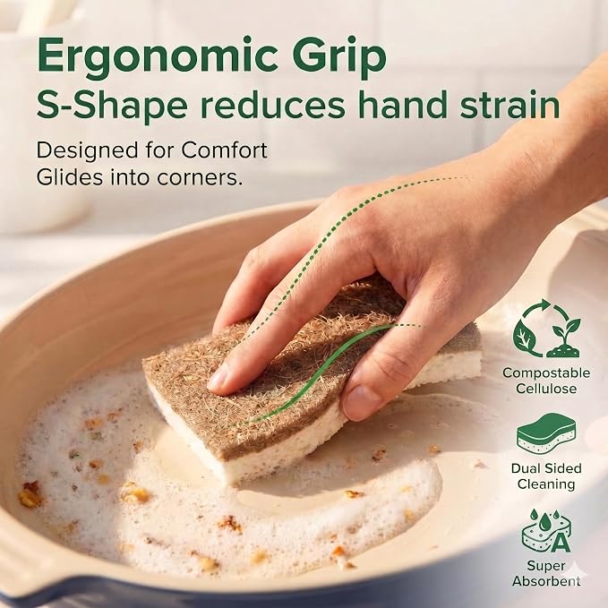 12 Pack Washing Up Sponges, Eco Kitchen Dish Cleaning Sponges, Biodegradable & - Image 4