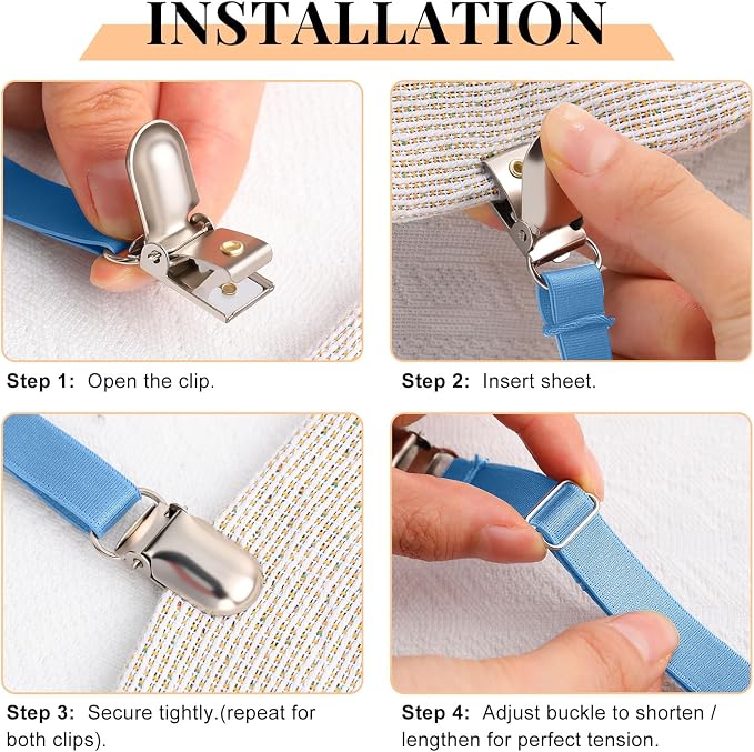 Boao 12 Pcs Bedsheet Strap Elastic Clip, Sky Blue, 4-8 Inch Length | Sturdy - Image 5