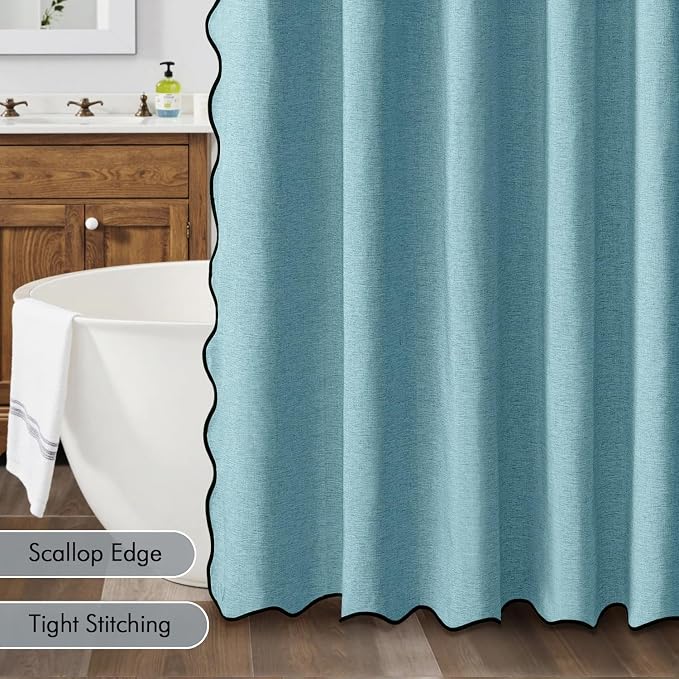 MIULEE Teal Scalloped Linen Shower Curtain 72x72 Inches - Image 5