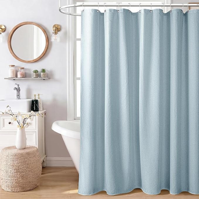 Dynamene Long Waffle Shower Curtain 256 GSM Heavy Fabric 72x80 Fog Blue - Image 9